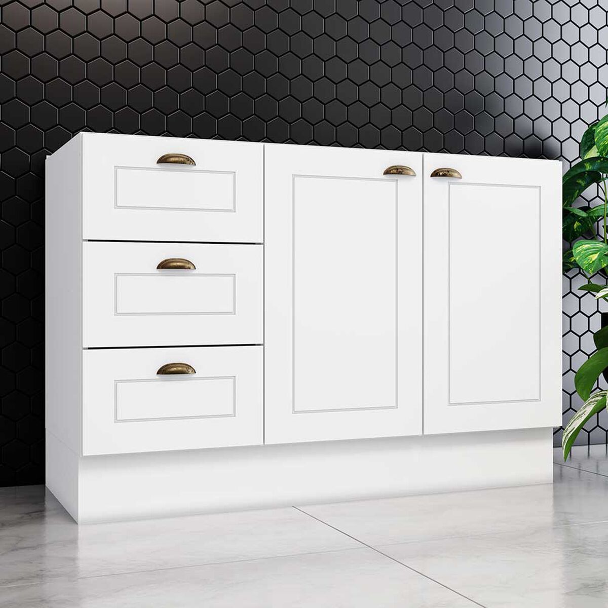 Mueble de Cocina Home Mobili Americana 3 Cajones 2 Puertas Blanco