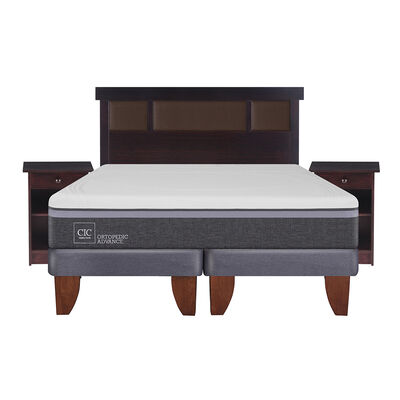 Cama Europea CIC Base Dividida 2 Plazas Ortopedic Advance + Respaldo + 2 Veladores Dublin Chocolate