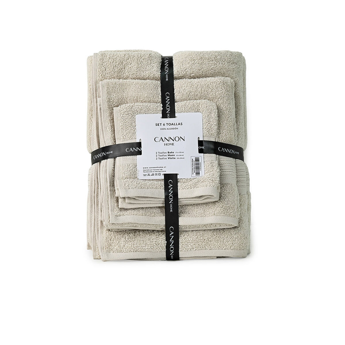 Set 6 Toallas de Ba&ntilde;o Cannon Liso Mano-Ba&ntilde;o-Visita Beige
