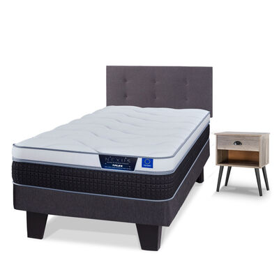 Imagen 2 del producto Cama Europea Flex 1,5 Plazas Nexus + Respaldo Royal Grafito + Velador Rock