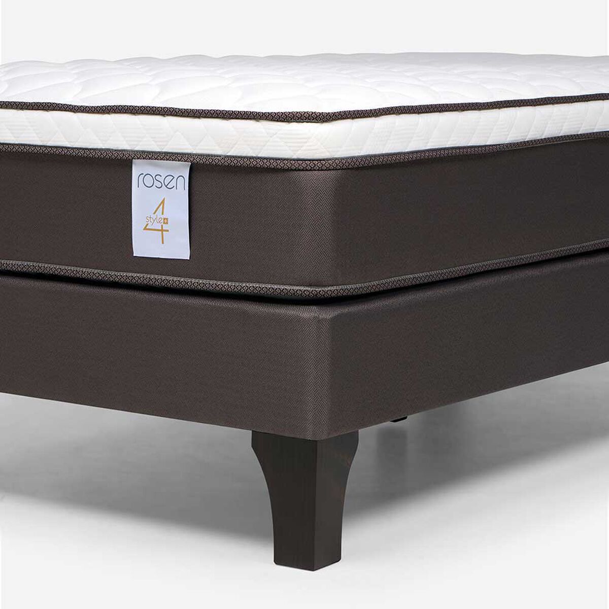 Cama Europea Rosen 1,5 Plazas New Style 4 + Respaldo + Velador Caf&eacute;