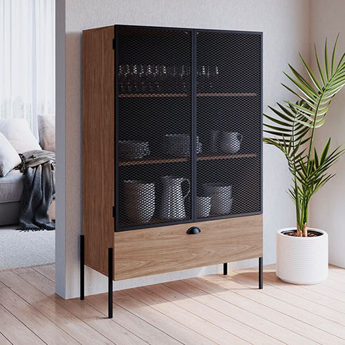 Vitrina Decocasa 4 Repisas 2 Puertas Negro