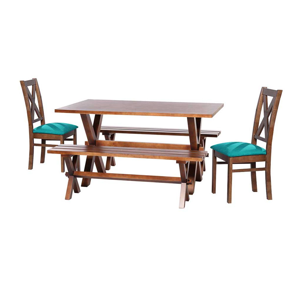 Juego de Comedor Latam Home Sevilla Segovia 2 Sillas + 2 Bancas Velvet Turquesa
