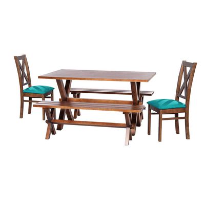 Juego de Comedor Latam Home Sevilla Segovia 2 Sillas + 2 Bancas Velvet Turquesa