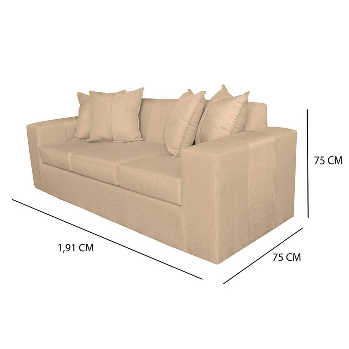 Sof&aacute; Muebles MYM Maxi 3 Cuerpos + Dos Pouf 1 Cuerpo Beige
