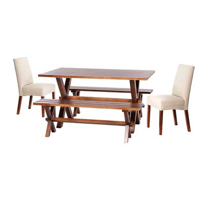 Juego de Comedor Latam Home Sevilla Cadiz 2 Sillas + 2 Bancas Lino Blanco