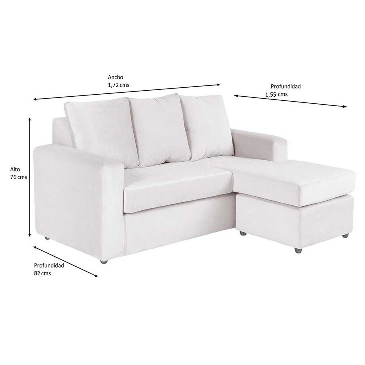 Juego de Living Bodevir Bi-L PU Sof&aacute; 2 Cuerpos + Chaise Longue + Dos Pouf 1 Cuerpo Blanco&nbsp;