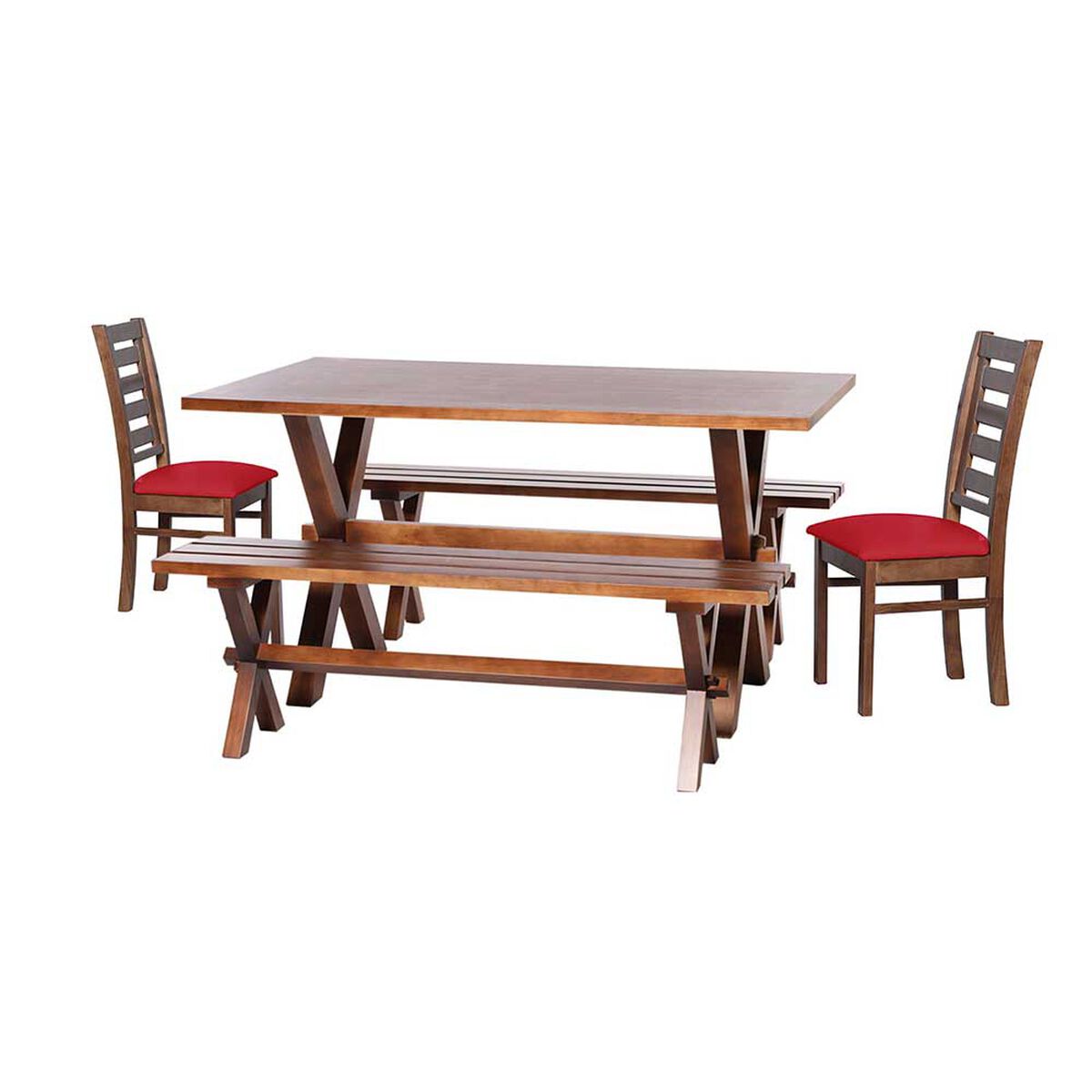 Juego de Comedor Latam Home Sevilla Murcia 2 Sillas + 2 Bancas PU Rojo
