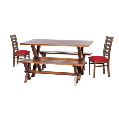 Juego de Comedor Latam Home Sevilla Murcia 2 Sillas + 2 Bancas PU Rojo