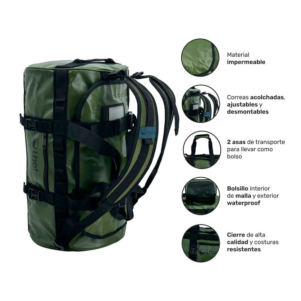 Pack Bolso Impermeable 30Lt Green + Botella Coihue Lhotse