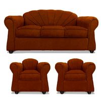 Juego de Living Elegant Detail Marsella Sofá 3 Cuerpos + Dos Sillones 1 Cuerpo Café