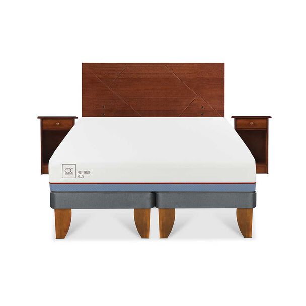Cama Europea CIC Base Dividida 2 Plazas Excellence Plus + Respaldo + 2 Veladores New Villarrica