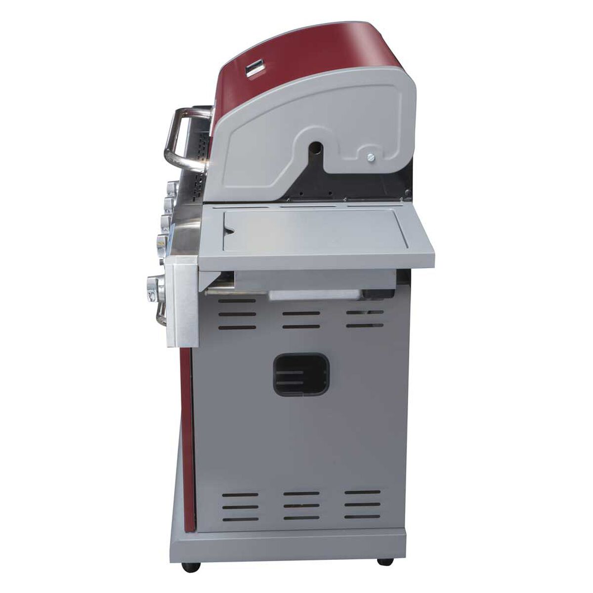 Parrilla a Gas Encendido Electrónico BBQ Grill Texas Acero Inoxidable 4 Quemadores Centrales + 1 Lateral Roja