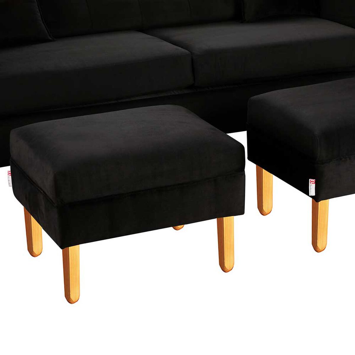 Juego de Living Bodevir New Retro Felpa 04 Sofá 3 Cuerpos + Dos Pouf 1 Cuerpo Negro 