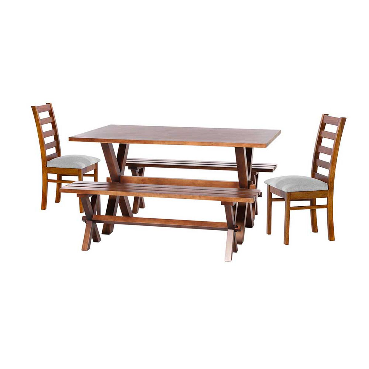 Juego de Comedor Latam Home Sevilla Burgos 2 Sillas + 2 Bancas Lino Gris Claro