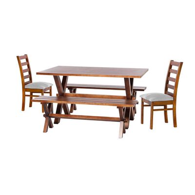 Juego de Comedor Latam Home Sevilla Burgos 2 Sillas + 2 Bancas Lino Gris Claro