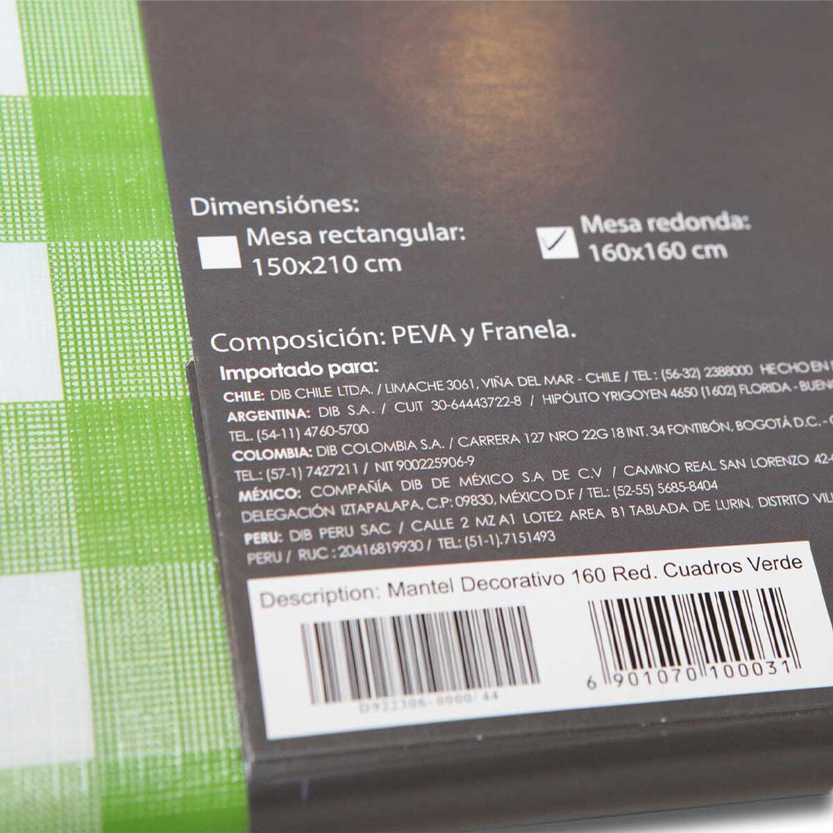 Mantel Decorativo Redondo Cuadros Verde 160 cm