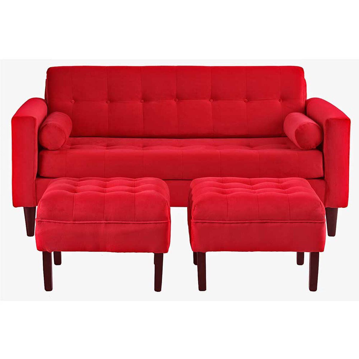 Juego de Living Bodevir Retro  Sof&aacute; 3 Cuerpos + Dos Pouf 1 Cuerpo Rojo