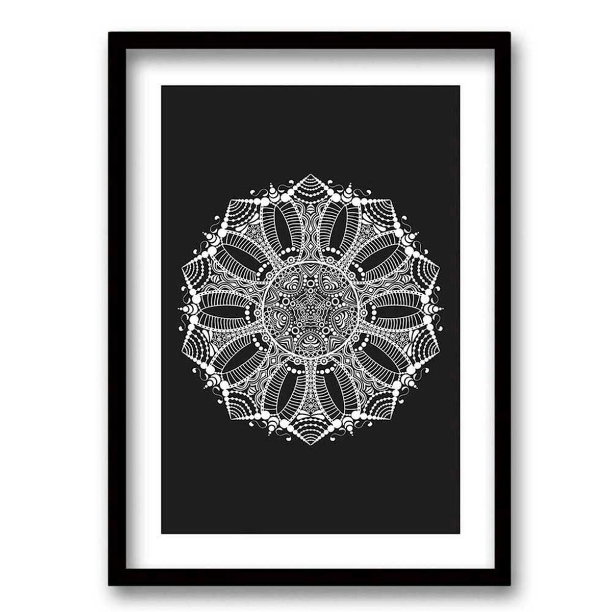 Cuadro Decorativo Retela Mandala B&N 50 x 35 cm