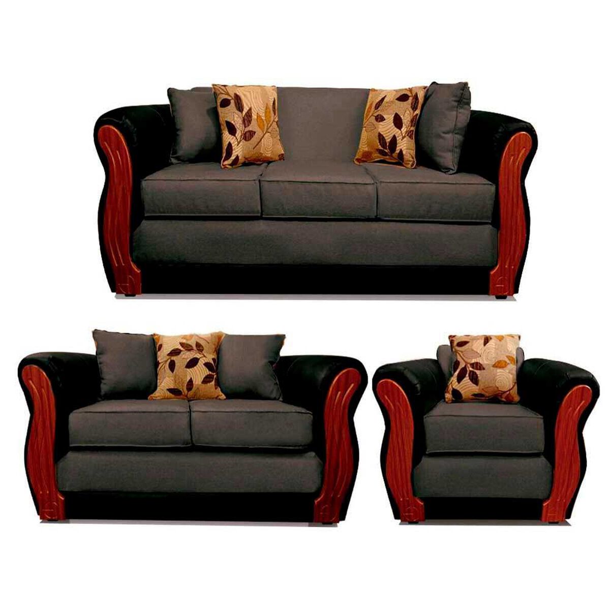 Juego de Living Elegant Detail Girona Sof&aacute; 3 Cuerpos + Sof&aacute; 2 Cuerpos + Sill&oacute;n 1 Cuerpo Gris