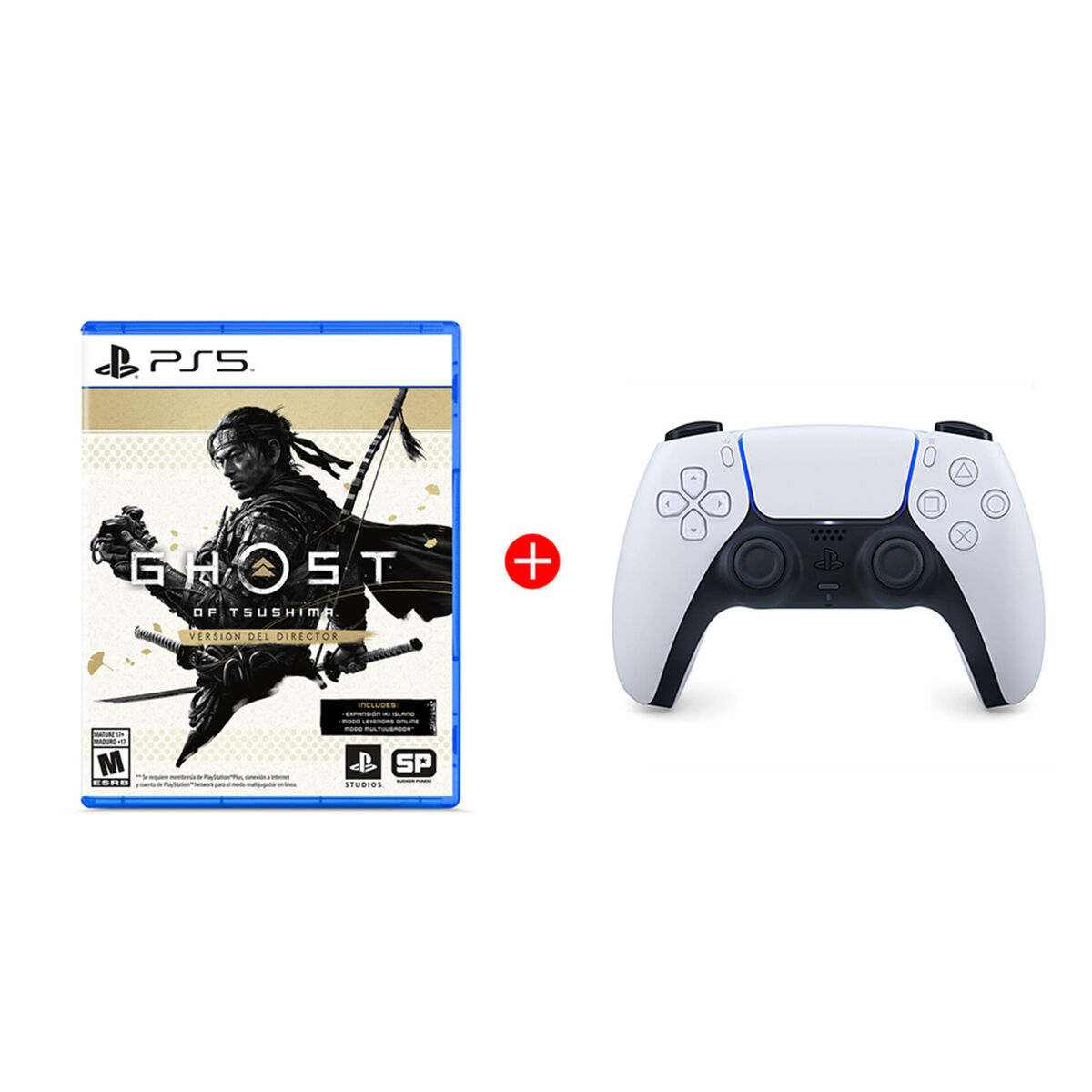 Combo Juego Sony PS5 Ghost of Tsushima Versi&oacute;n del Director + Control Inal&aacute;mbrico Sony PS5 DualSense Blanco