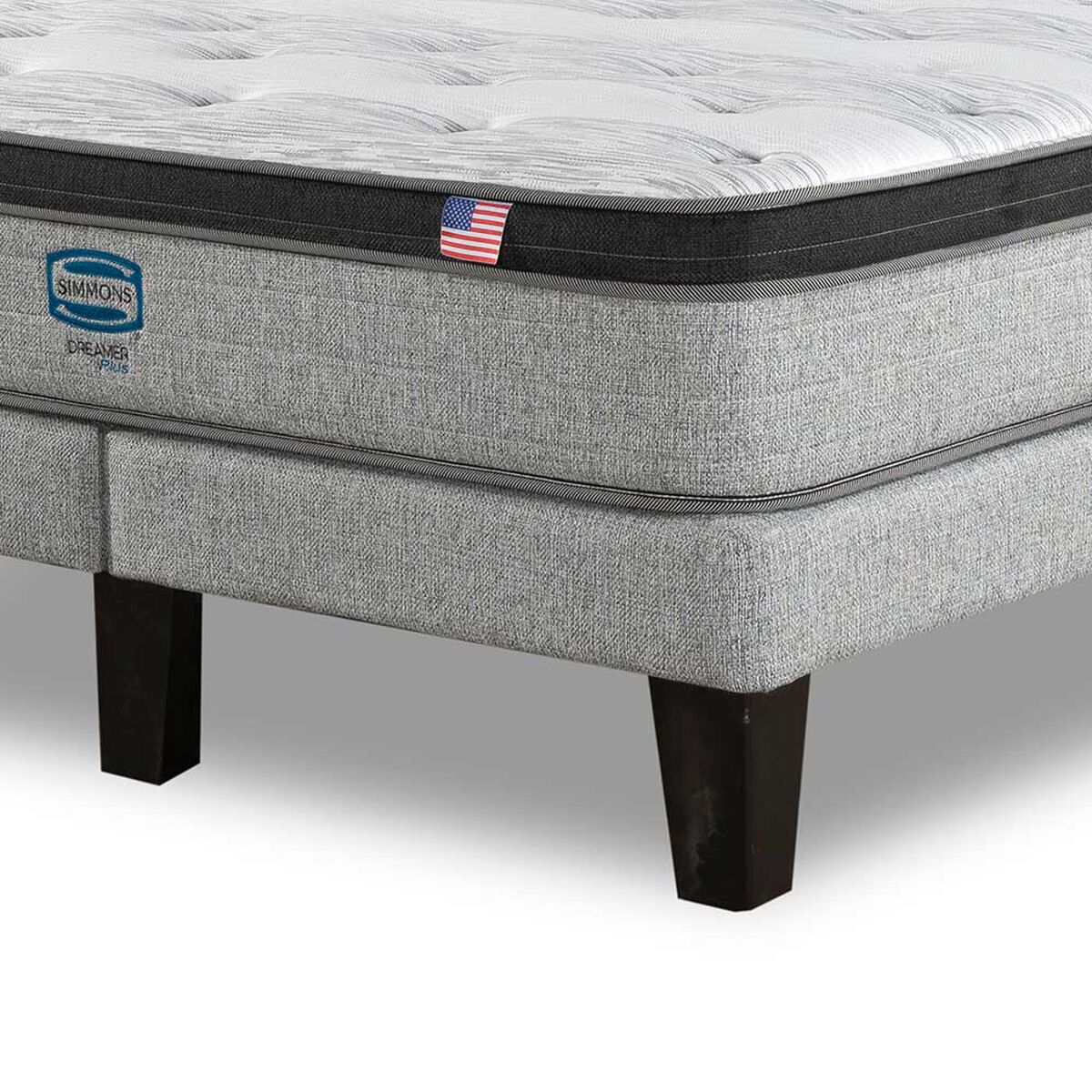 Cama Europea Simmons 2 Plazas Dreamer Plazasus Box + Respaldo Praga Arena