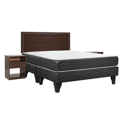 Cama Europea Base Dividida Celta 2 Plazas New Mega + Respaldo + 2 Veladores Pamplona