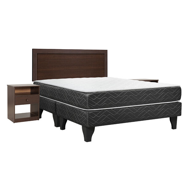 Cama Europea Base Dividida Celta 2 Plazas New Mega + Respaldo + 2 Veladores Pamplona