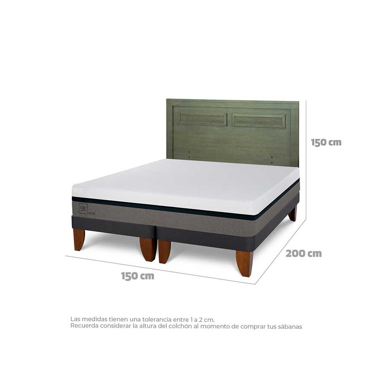 Cama Europea CIC Base Dividida 2 Plazas Balance + Respaldo Milan Olivo