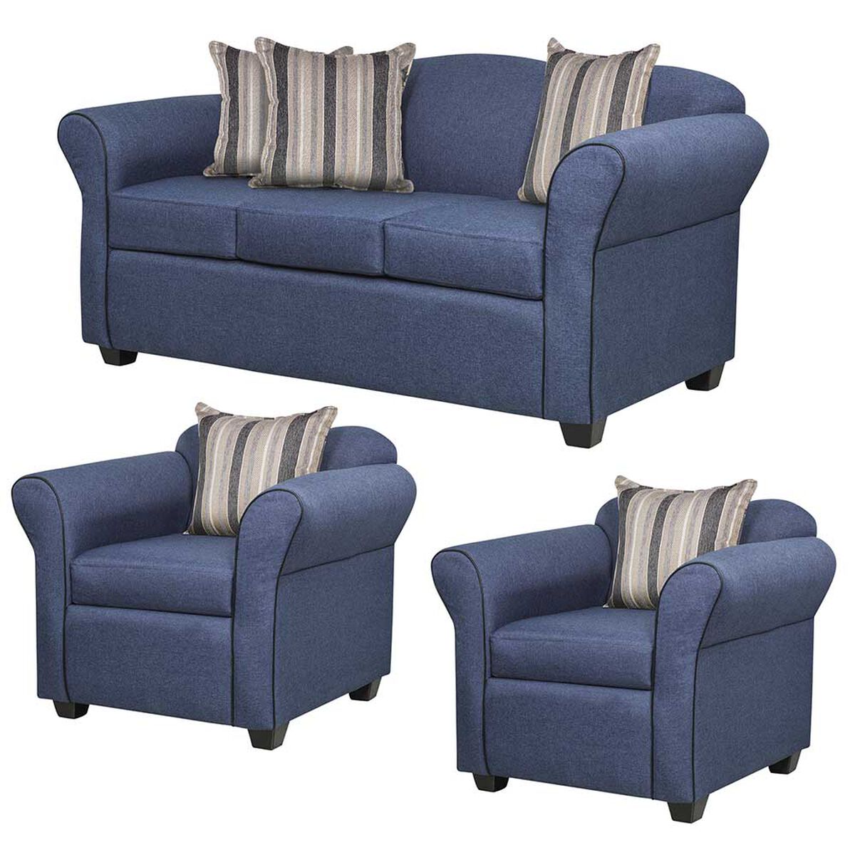 Juego de Living Innovamuebles Ducal Sofá 3 Cuerpos + Dos Sillones 1 Cuerpo Azul