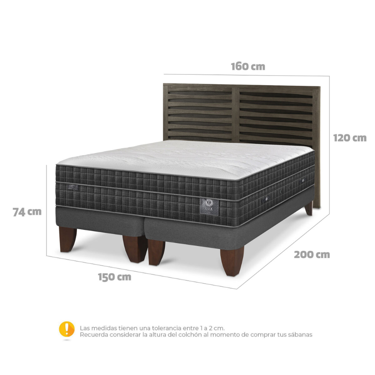 Cama Europea CIC 2 Plazas Lux + 1 Respaldo Rhone