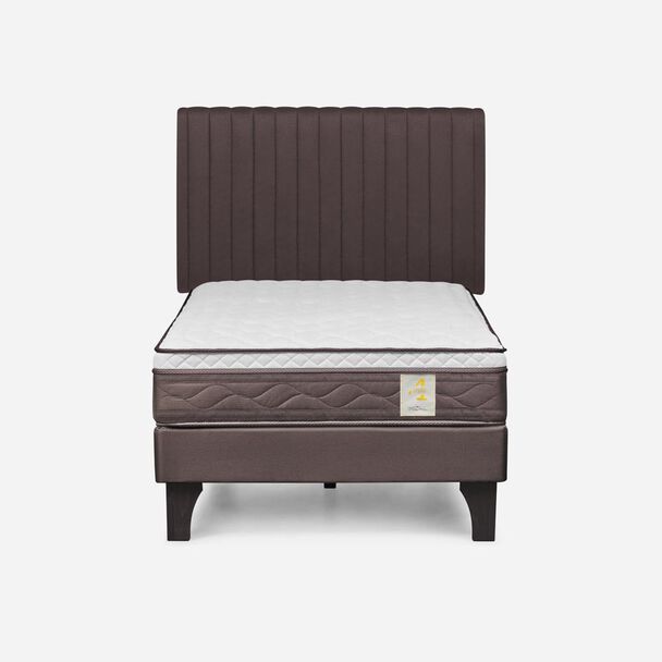 Cama Europea Rosen 1,5 Plazas New Style 4 + Respaldo Café