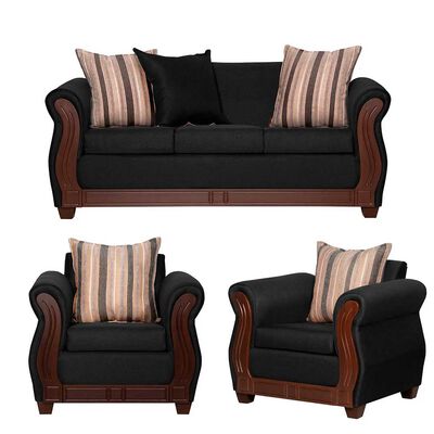 Imagen 1 del producto Juego de Living Ruzam Mobel Atenas Sofá 3 Cuerpos + Dos Sillones 1 Cuerpo Lino Negro