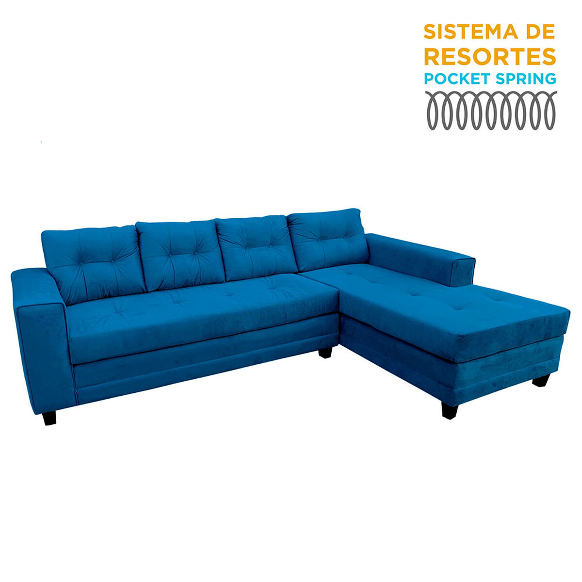 Sofá Seccional Derecho Living Factory Golden 4 Cuerpos Azul Petroleo