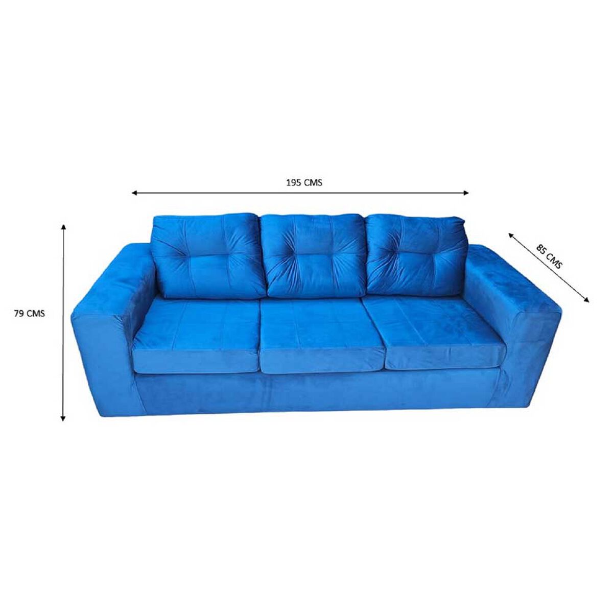 Juego de Living Kea Nize Sofá 3 Cuerpos + Dos Pouf Felpa Azul Petróleo