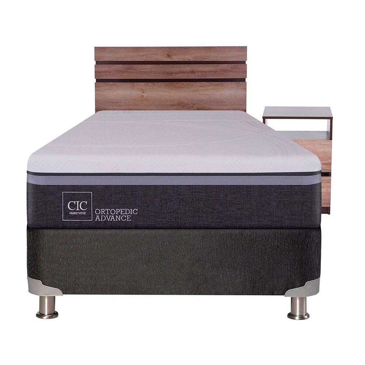 Box Spring CIC 1,5 Plazas Ortopedic Advance + Respaldo + Velador