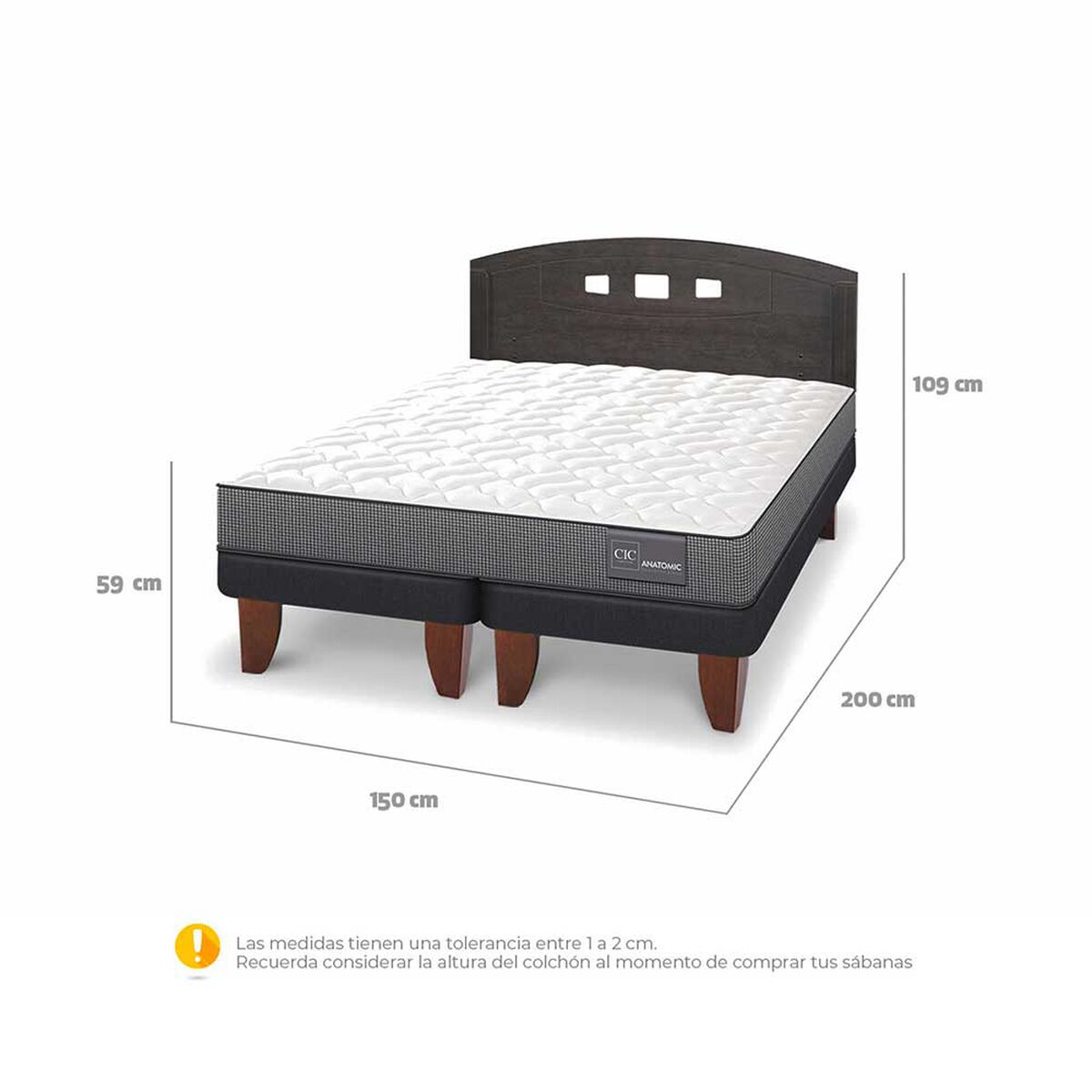 Cama Europea CIC Base Dividida 2 Plazas Anatomic + Respaldo Gales