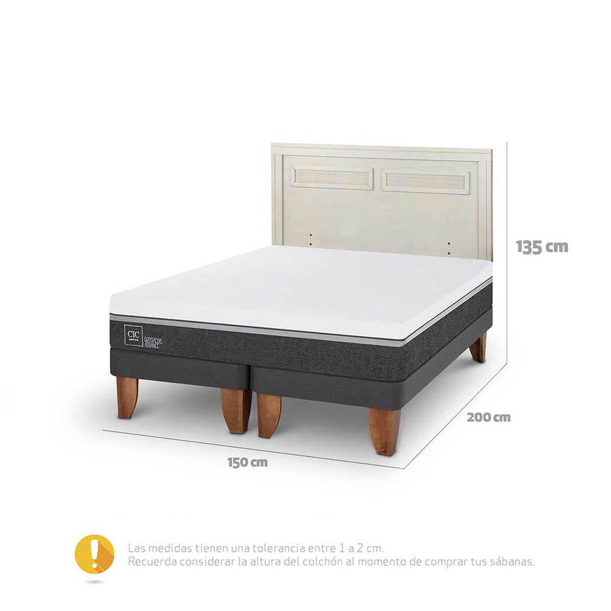 Cama Europea CIC Base Dividida 2 Plazas Ortopedic Advance + Respaldo Milan Alpino