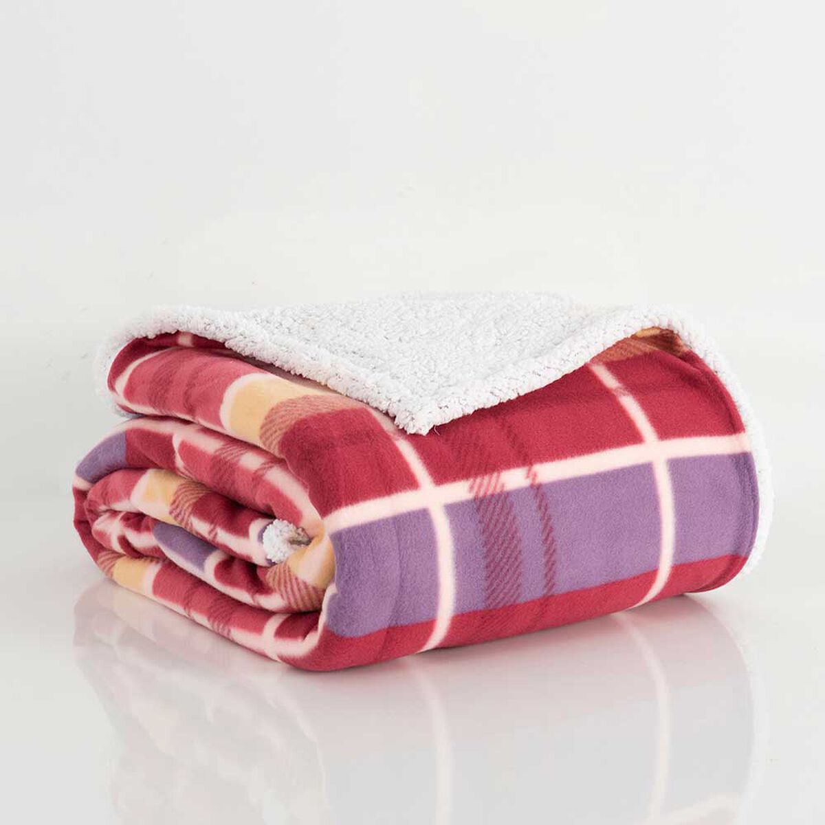 Frazada de Poliéster Mashini 1,5 Plazas Tartan Burdeo