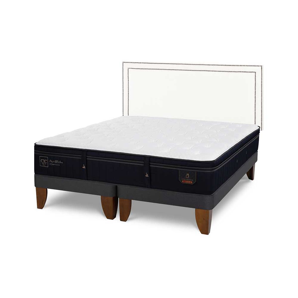 Cama Europea CIC Base Dividida 2 Plazas Súper Permium + Respaldo Danubio