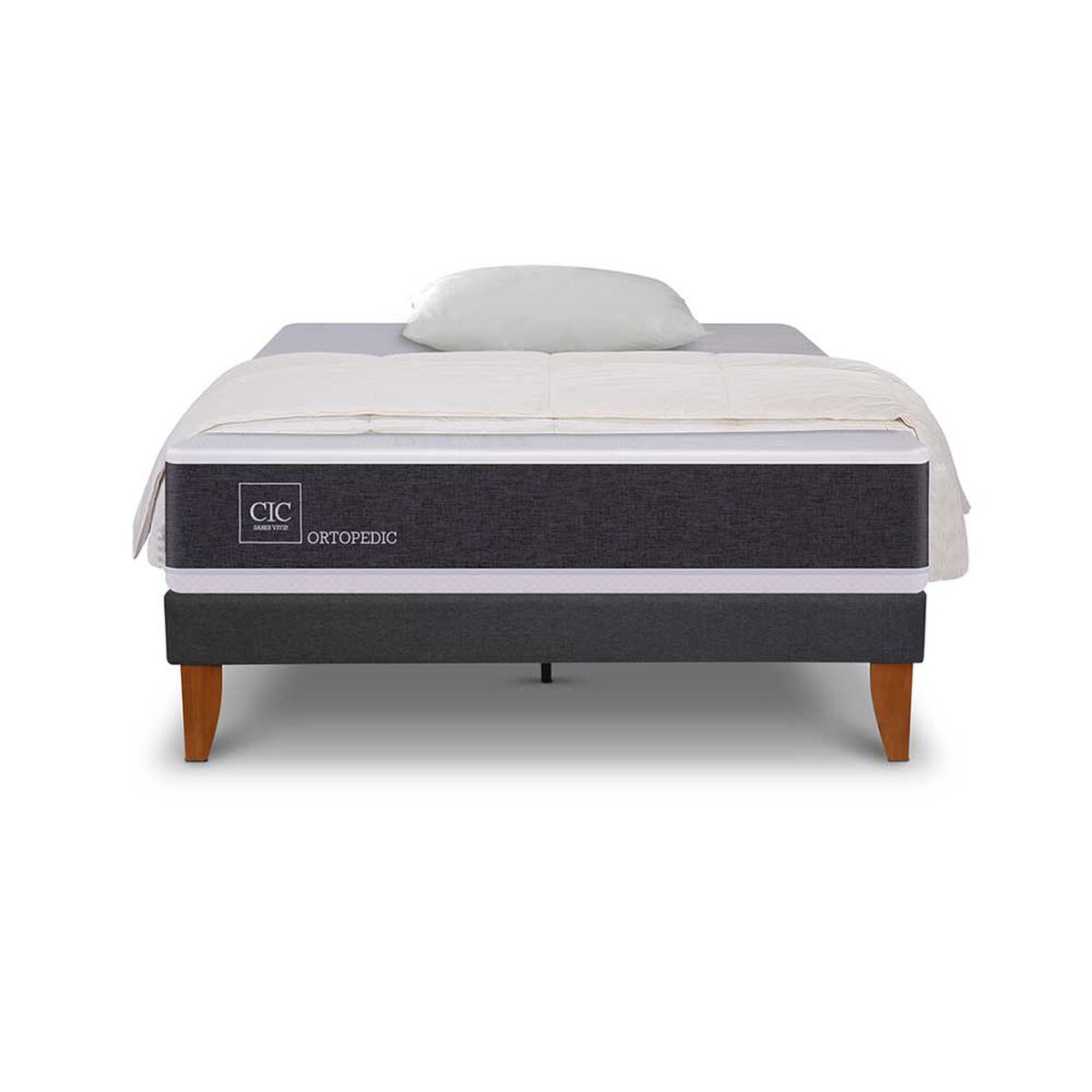 Cama Europea CIC 1,5 Plazas New Ortopedic + Plum&oacute;n + Almohada