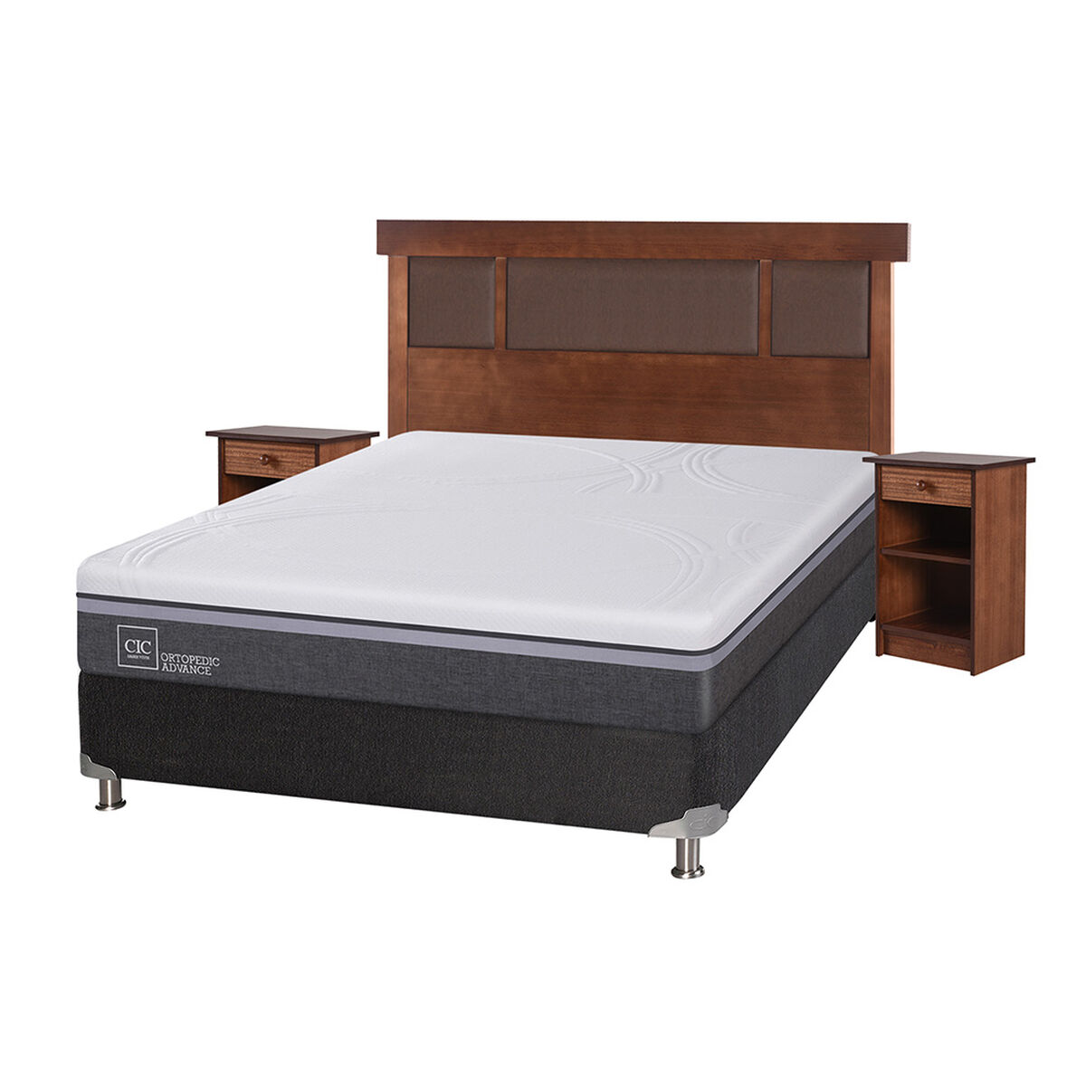 Box Spring CIC 2 Plazas Ortopedic Advance + Respaldo + 2 Veladores New Dublin
