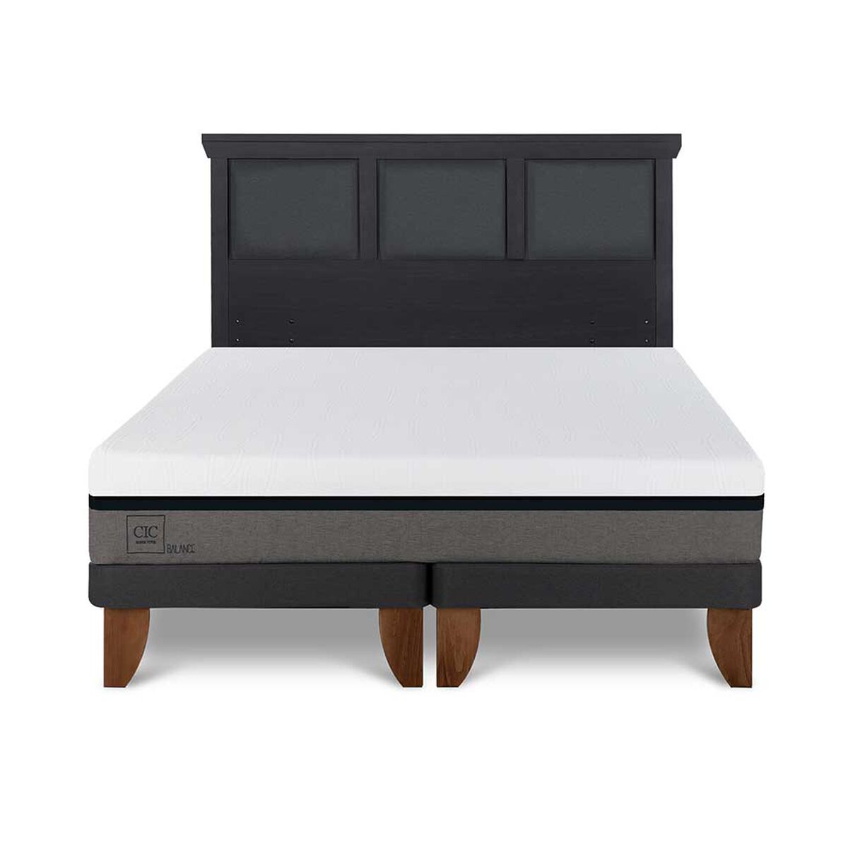 Cama Europea CIC Base Dividida King Balance + Respaldo Torino Negro