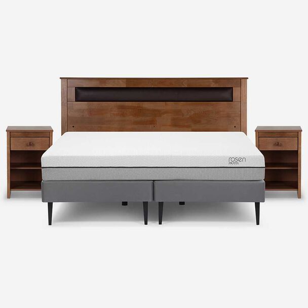 Cama Europea Rosen Base Dividida King Pratta + Respaldo + 2 Veladores Ferrera