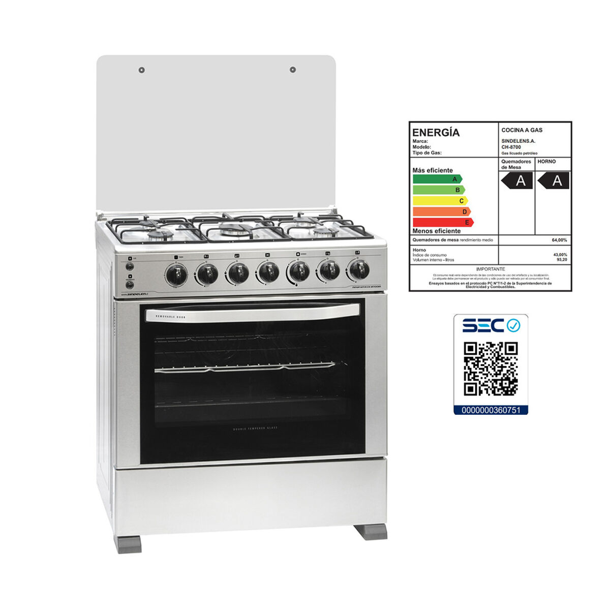 Cocina a Gas Sindelen CH-8700IN 5 Quemadores