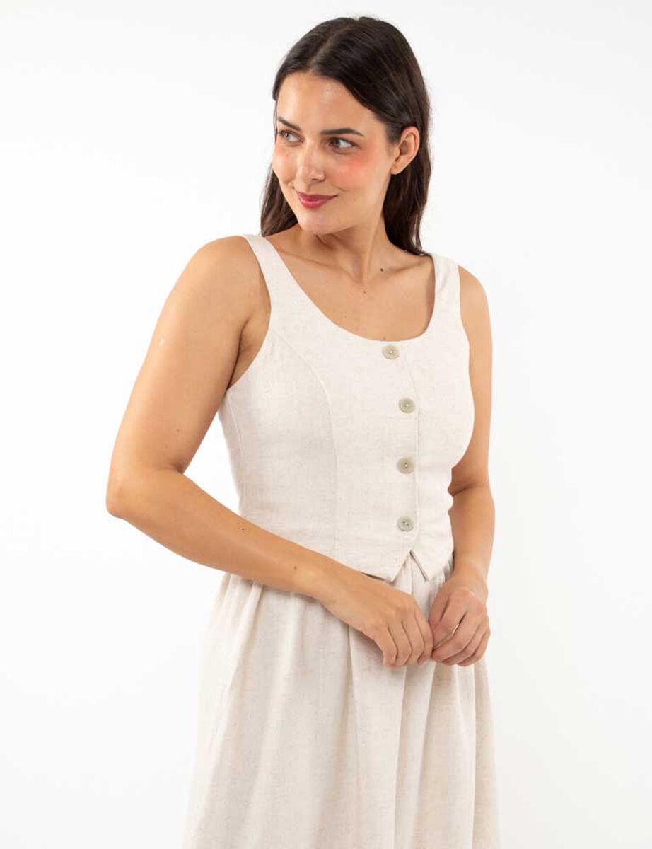 Vestido Lino Corto Sin Mangas Mujer Zibel