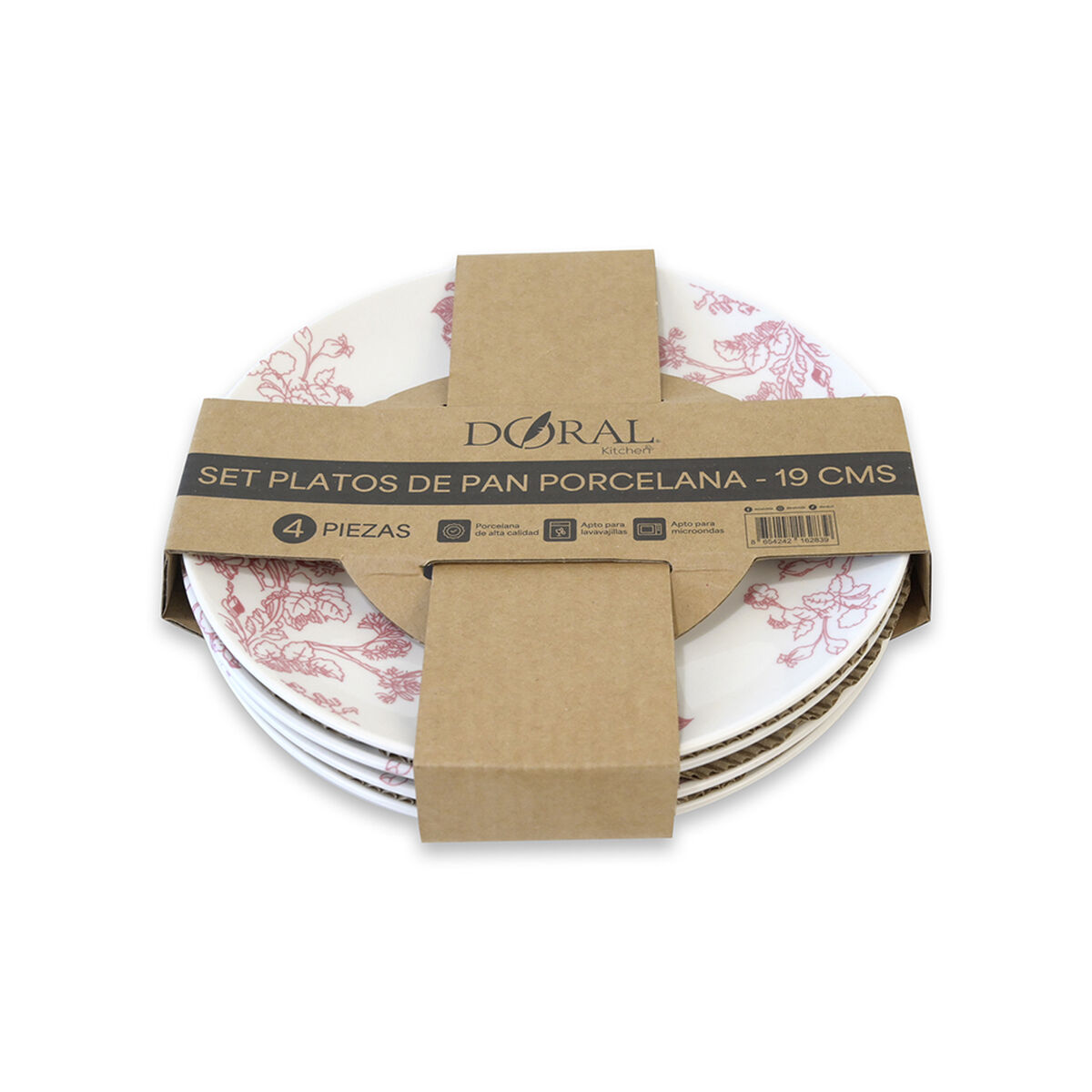 Set Platos Pan Doral Flor 4 Piezas Cherry