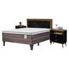 Combo Cama Europea Rosen 2 Plazas New Style 4 Plus +  Respaldo + 2 Veladores Dreams 2 Plazas Treliza Negro
