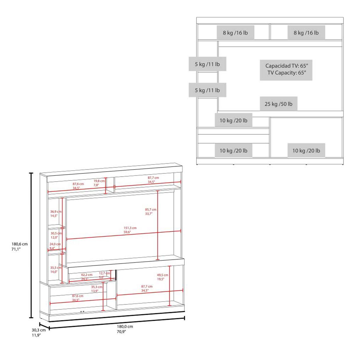 Estante TV Tuhome Classic Color Hasta 65" Avellana y Cartagena