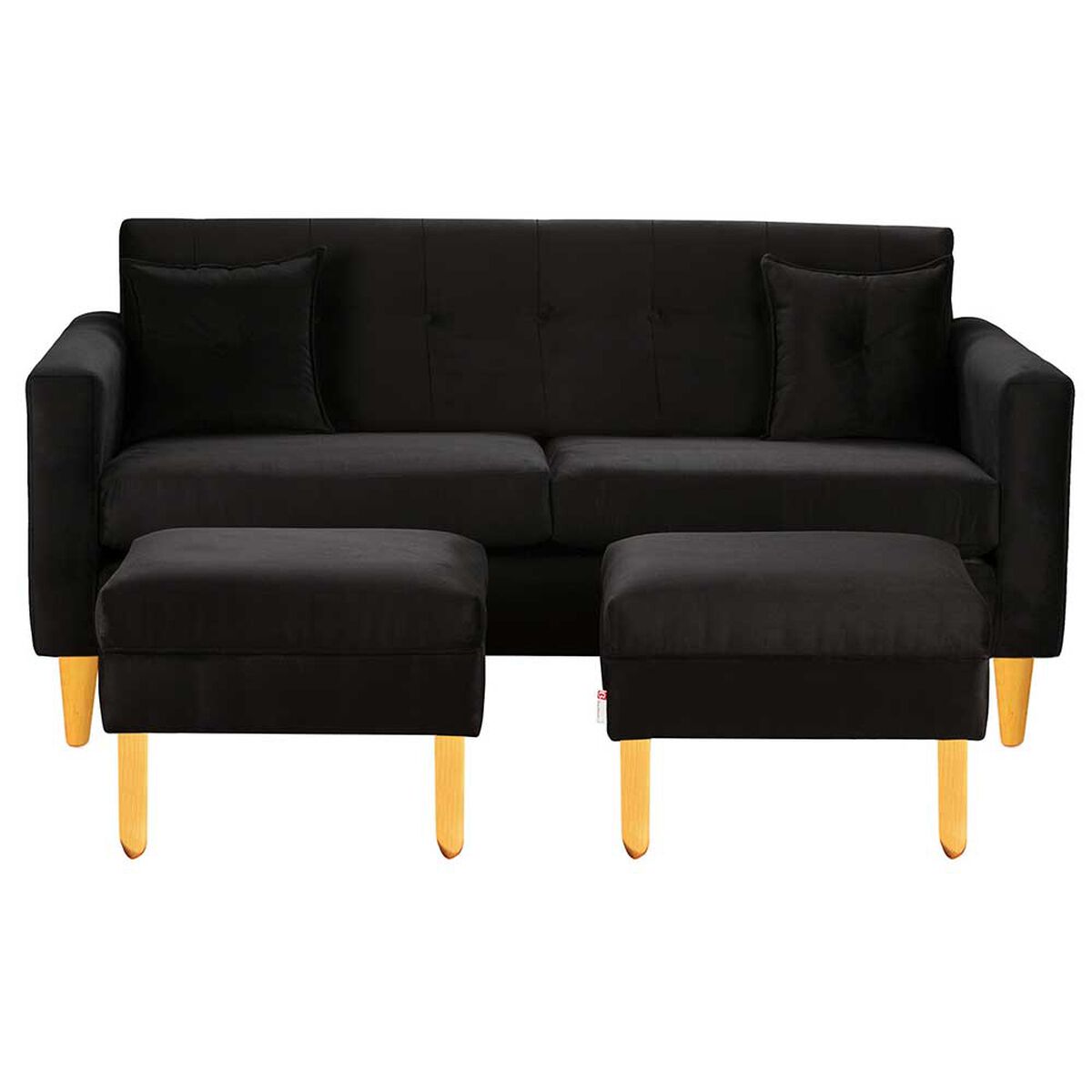 Juego de Living Bodevir New Retro Felpa 04 Sofá 3 Cuerpos + Dos Pouf 1 Cuerpo Negro 